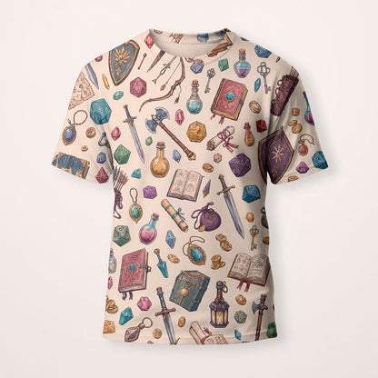 Fantasy Dungeon AOP Apparel - Fantasy RPG Dice Pattern