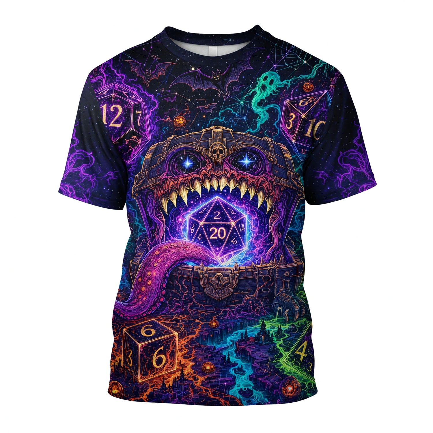 Mimic Dice Chest AOP T-Shirt - Fantasy RPG Horror Streetwear