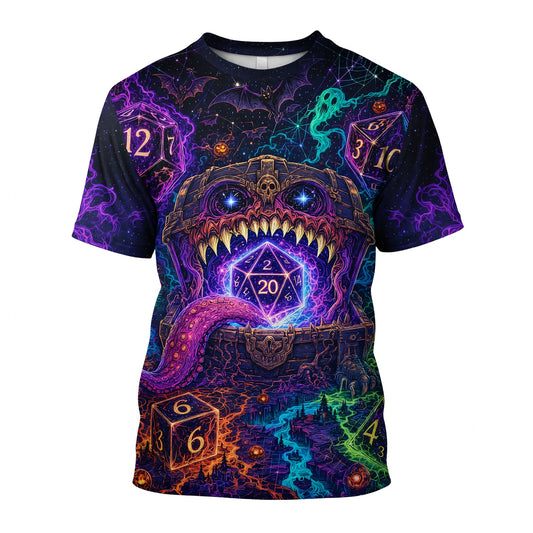 Mimic Dice Chest AOP T-Shirt - Fantasy RPG Horror Streetwear