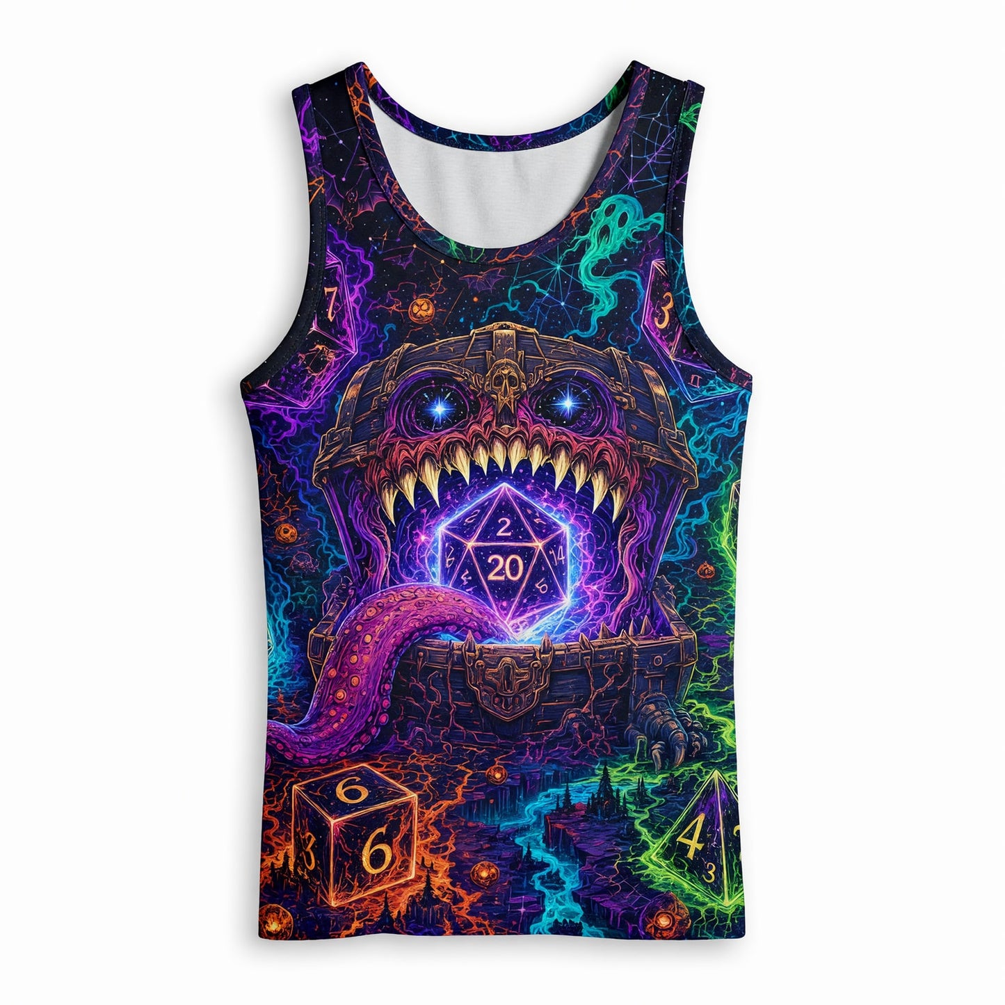 Mimic Dice Chest AOP T-Shirt - Fantasy RPG Horror Streetwear