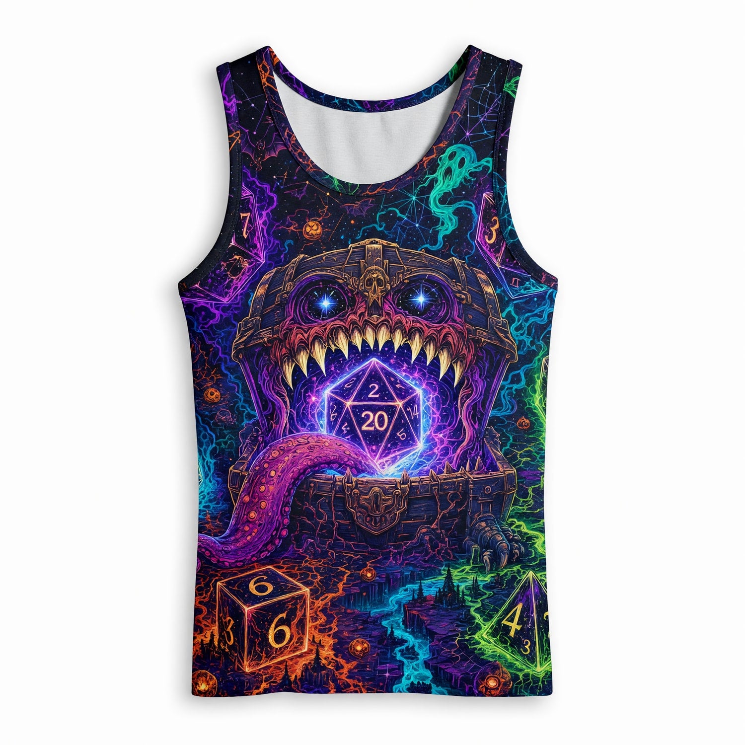 Mimic Dice Chest AOP T-Shirt - Fantasy RPG Horror Streetwear