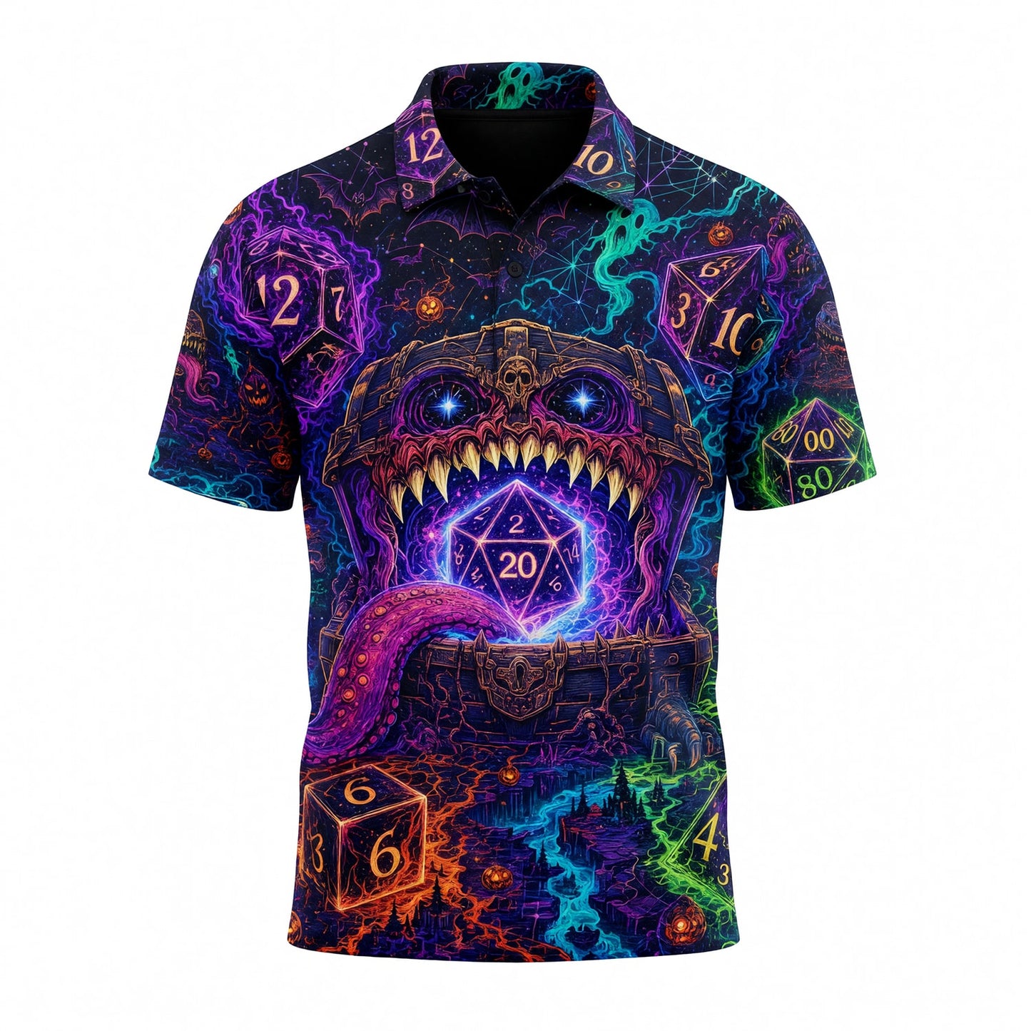 Mimic Dice Chest AOP T-Shirt - Fantasy RPG Horror Streetwear