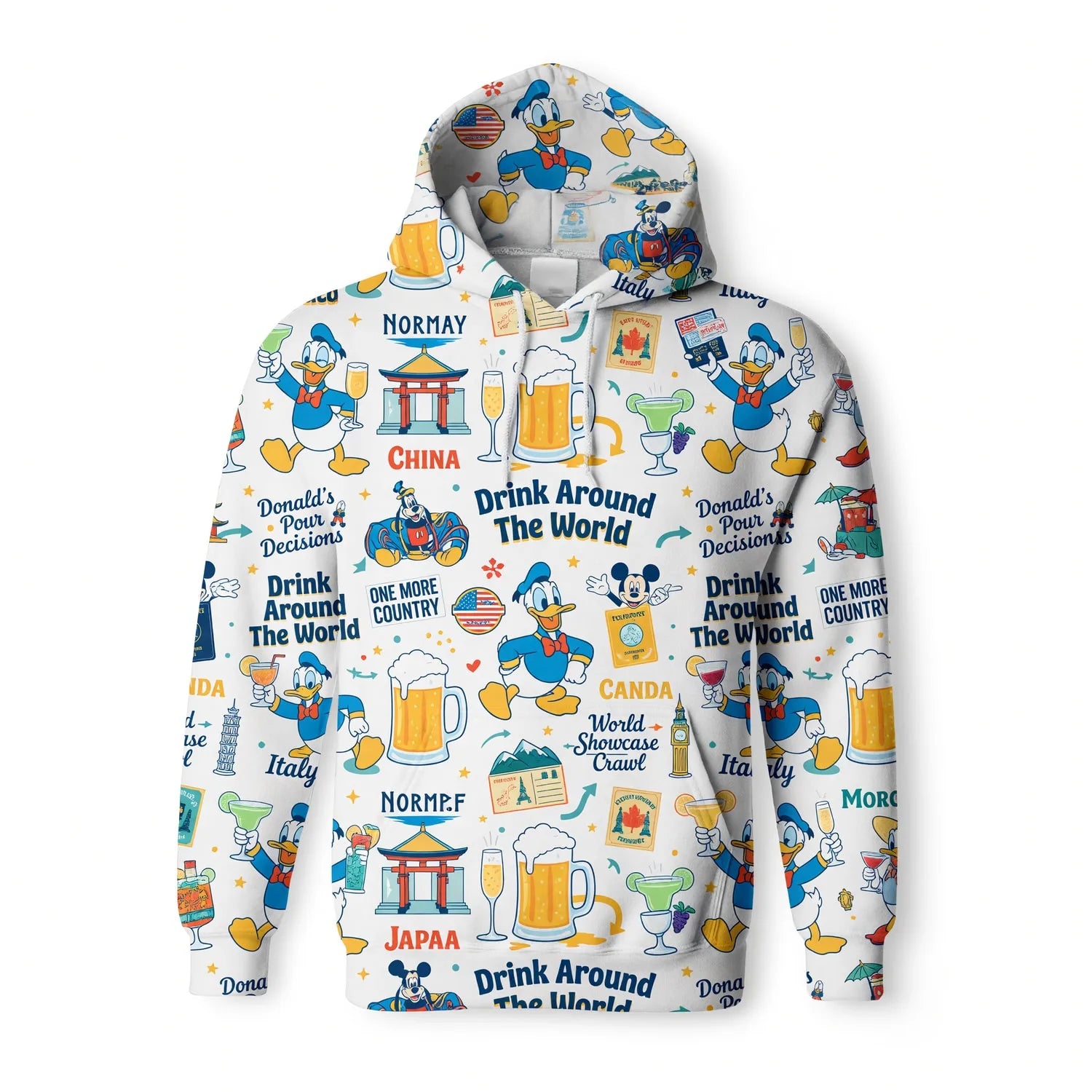 Duck Drink Around The World AOP T-Shirt - World Park Crawl Pattern