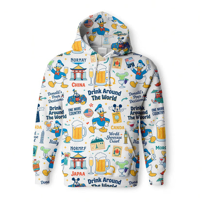 Duck Drink Around The World AOP T-Shirt - World Park Crawl Pattern