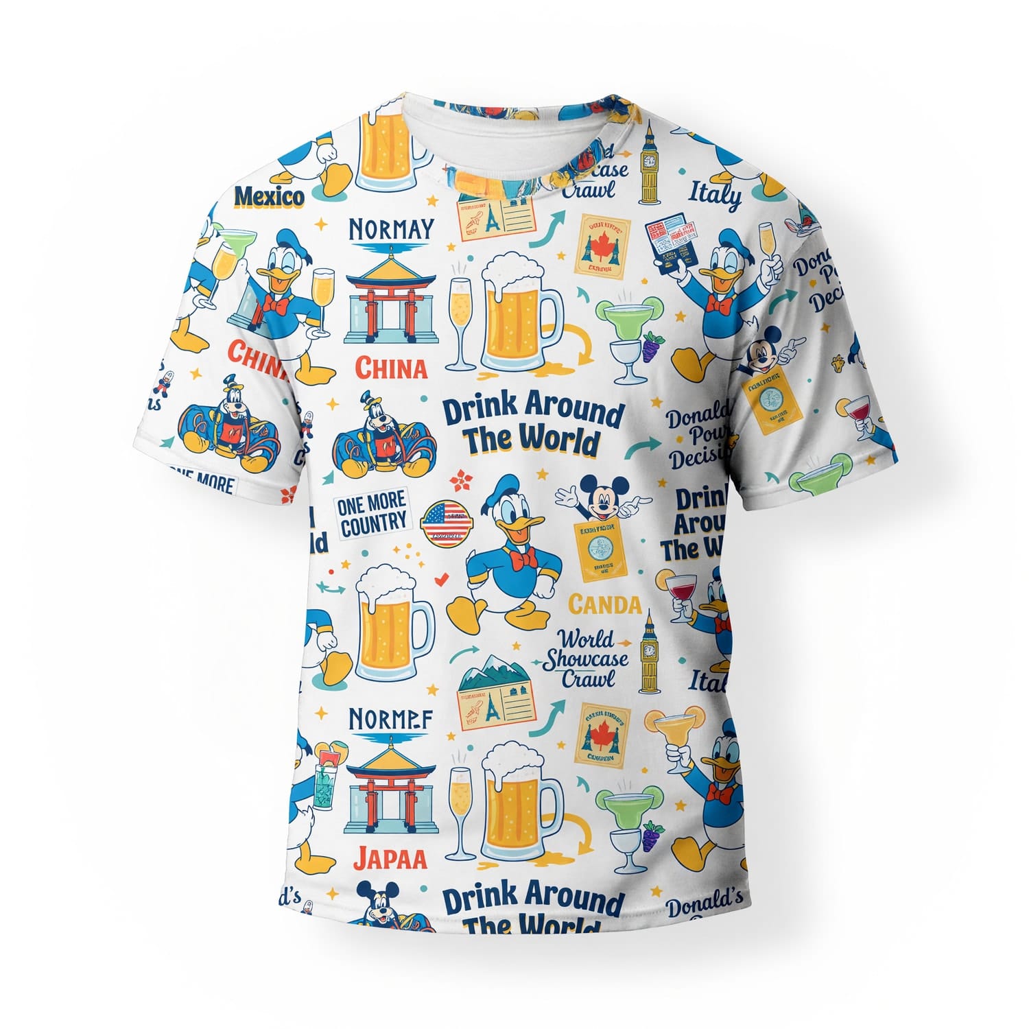 Duck Drink Around The World AOP T-Shirt - World Park Crawl Pattern