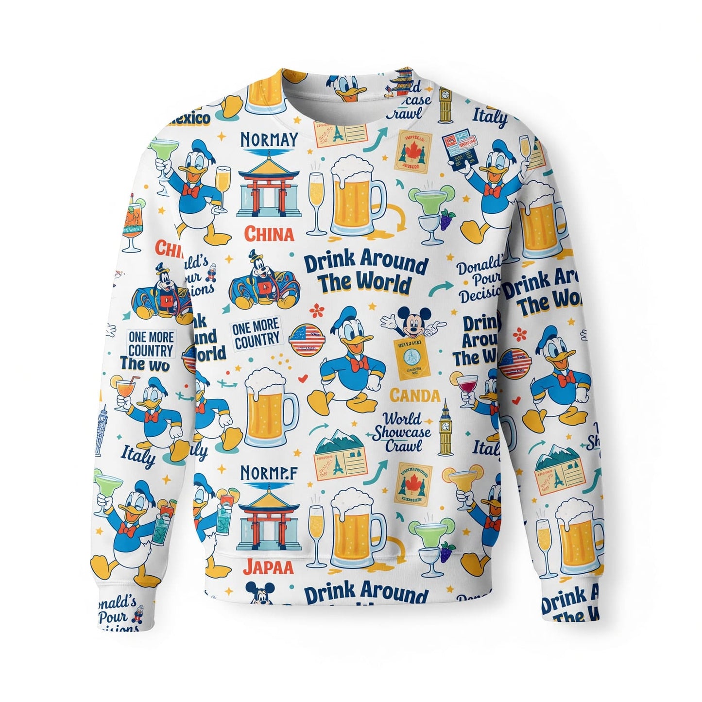 Duck Drink Around The World AOP T-Shirt - World Park Crawl Pattern
