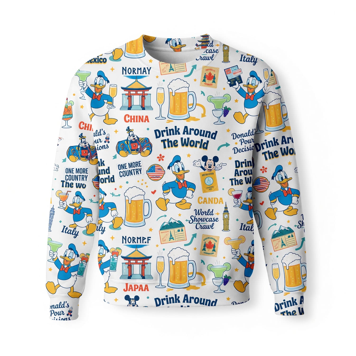 Duck Drink Around The World AOP T-Shirt - World Park Crawl Pattern