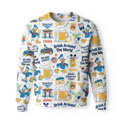 Duck Drink Around The World AOP T-Shirt - World Park Crawl Pattern