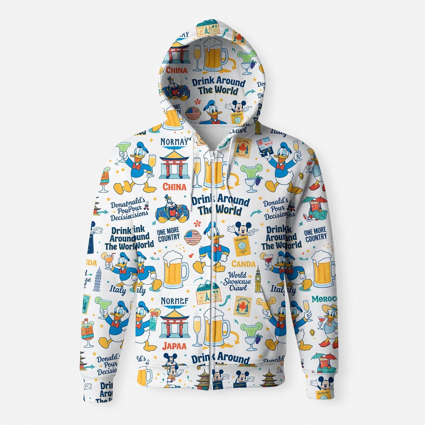 Duck Drink Around The World AOP T-Shirt - World Park Crawl Pattern
