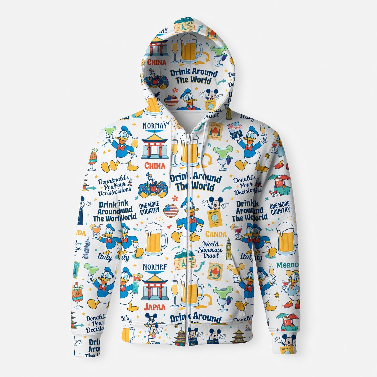 Duck Drink Around The World AOP T-Shirt - World Park Crawl Pattern