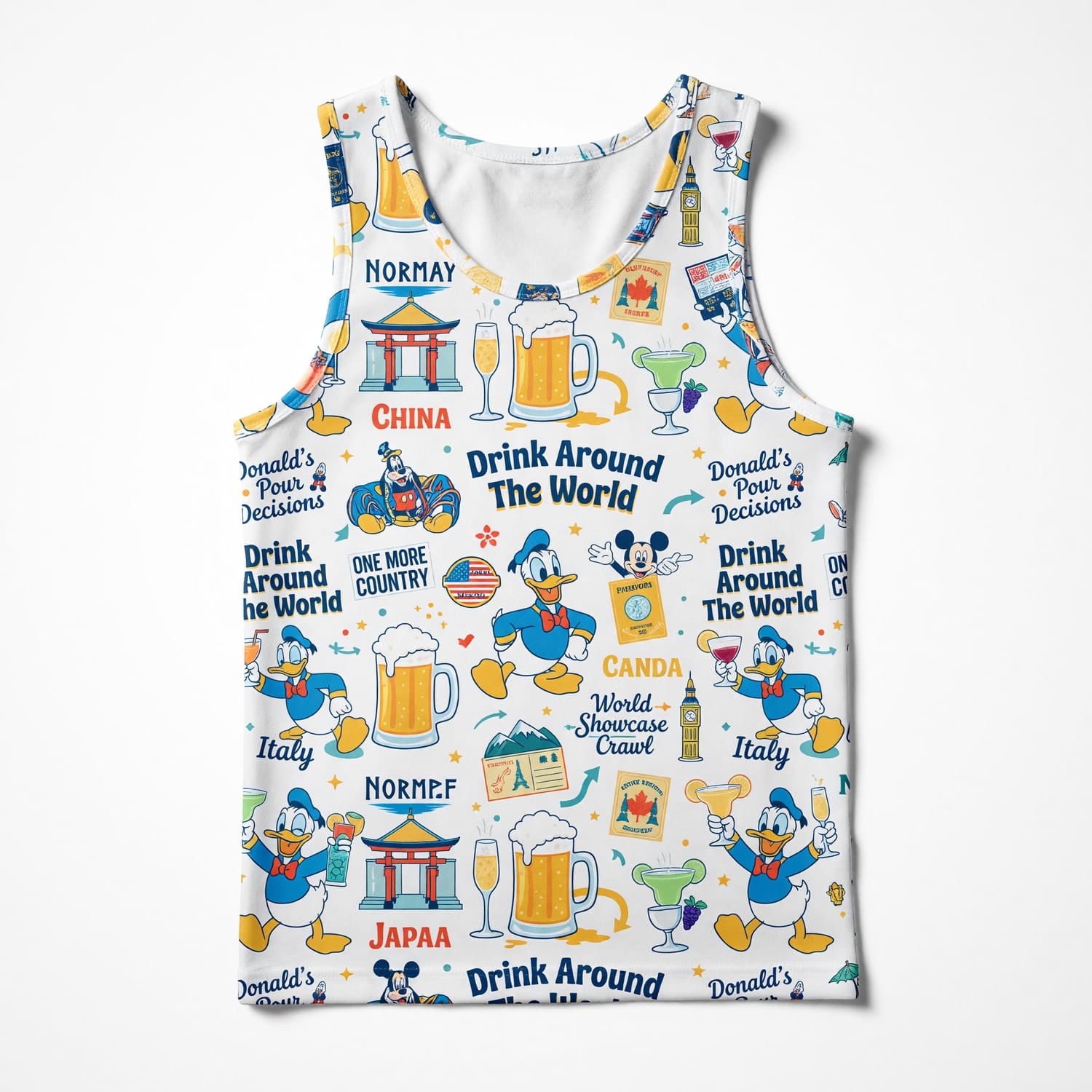 Duck Drink Around The World AOP T-Shirt - World Park Crawl Pattern