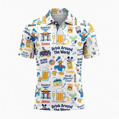 Duck Drink Around The World AOP T-Shirt - World Park Crawl Pattern