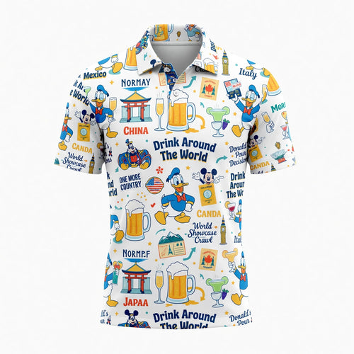 Duck Drink Around The World AOP T-Shirt - World Park Crawl Pattern
