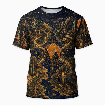 Mystic Dice Map AOP T-Shirt - Fantasy RPG Adventure Apparel