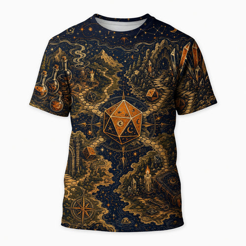 Mystic Dice Map AOP T-Shirt - Fantasy RPG Adventure Apparel