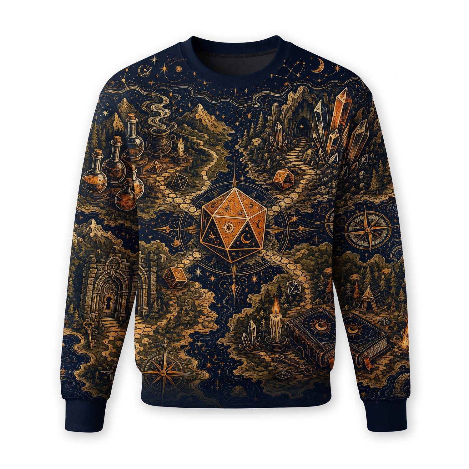 Mystic Dice Map AOP T-Shirt - Fantasy RPG Adventure Apparel