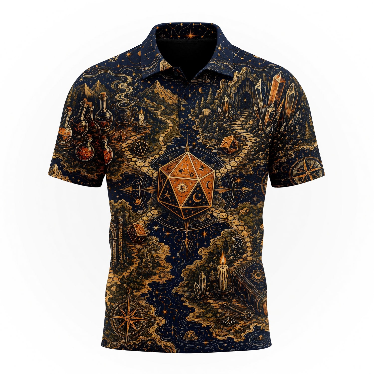 Mystic Dice Map AOP T-Shirt - Fantasy RPG Adventure Apparel