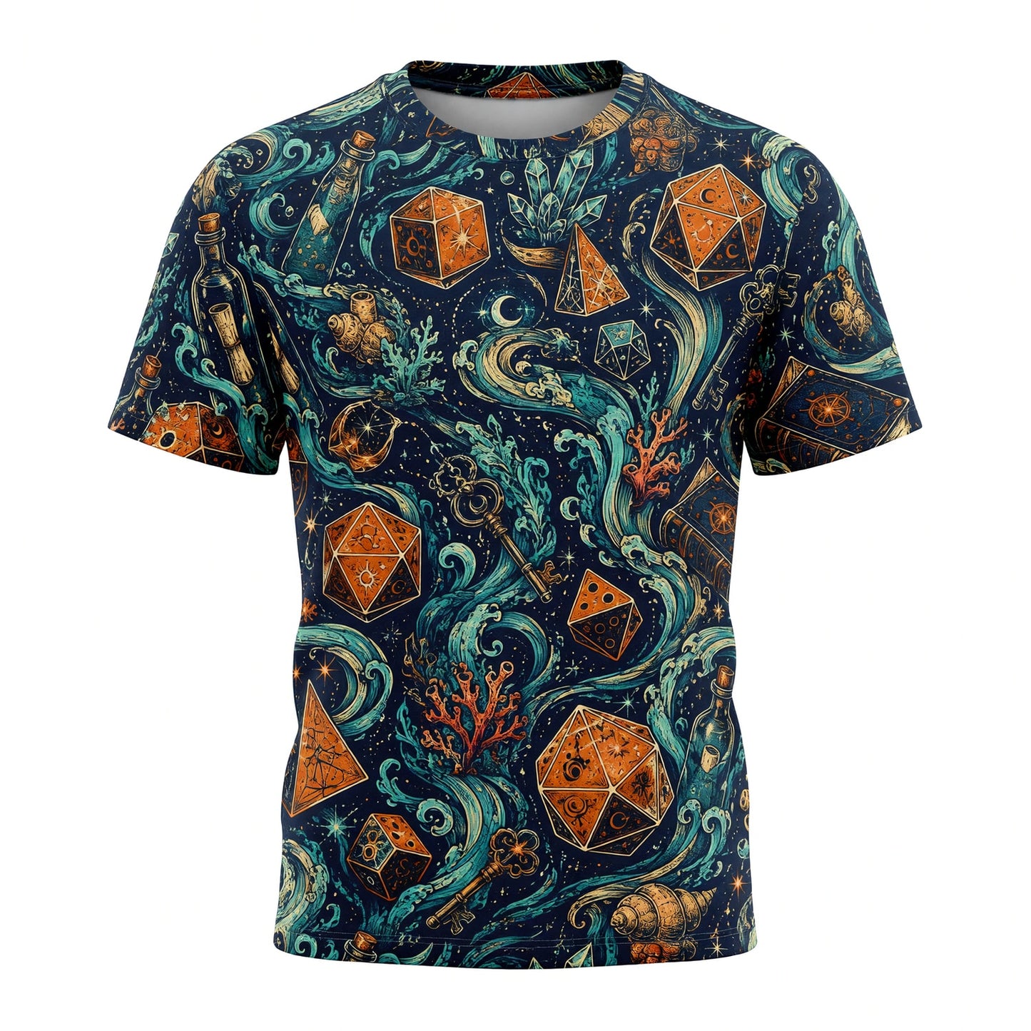 Mystic Ocean Dice AOP T-Shirt - Fantasy Underwater RPG Pattern