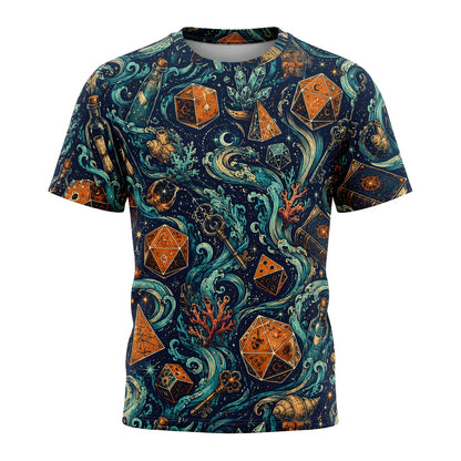 Mystic Ocean Dice AOP T-Shirt - Fantasy Underwater RPG Pattern