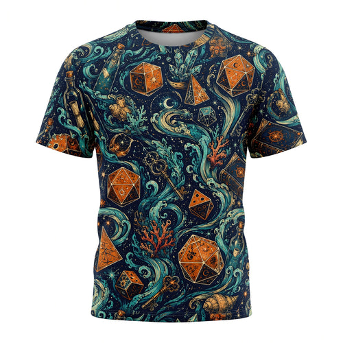 Mystic Ocean Dice AOP T-Shirt - Fantasy Underwater RPG Pattern