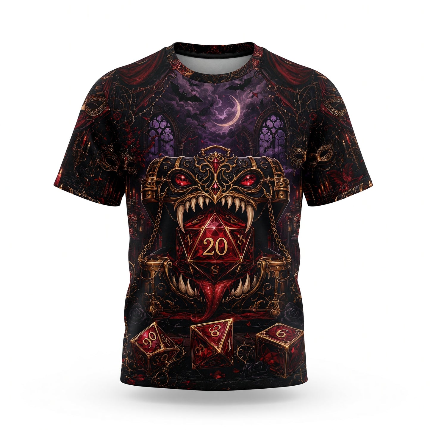 Gothic D20 Dice AOP T-Shirt - Dark Fantasy RPG Halloween