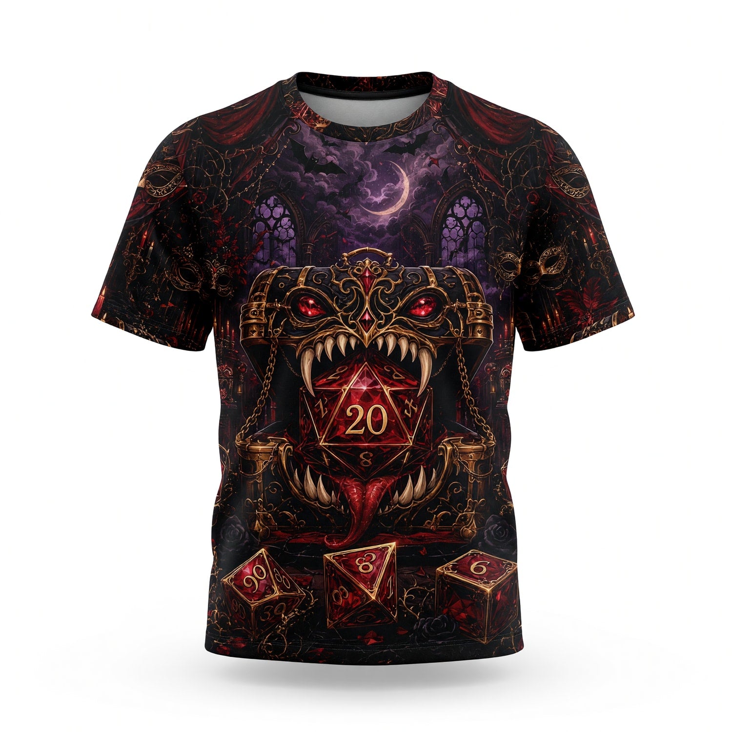 Gothic D20 Dice AOP T-Shirt - Dark Fantasy RPG Halloween