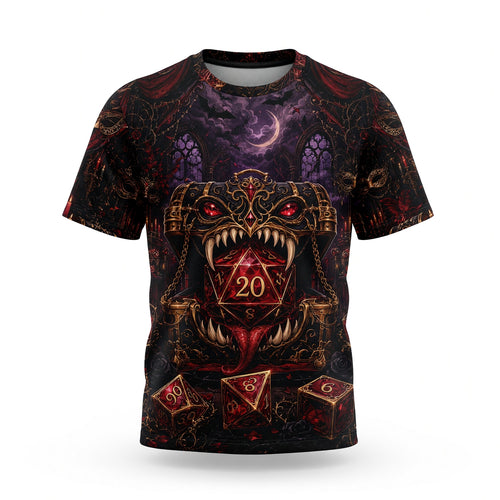 Gothic D20 Dice AOP T-Shirt - Dark Fantasy RPG Halloween