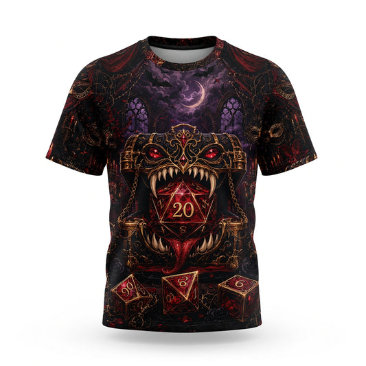 Gothic D20 Dice AOP T-Shirt - Dark Fantasy RPG Halloween