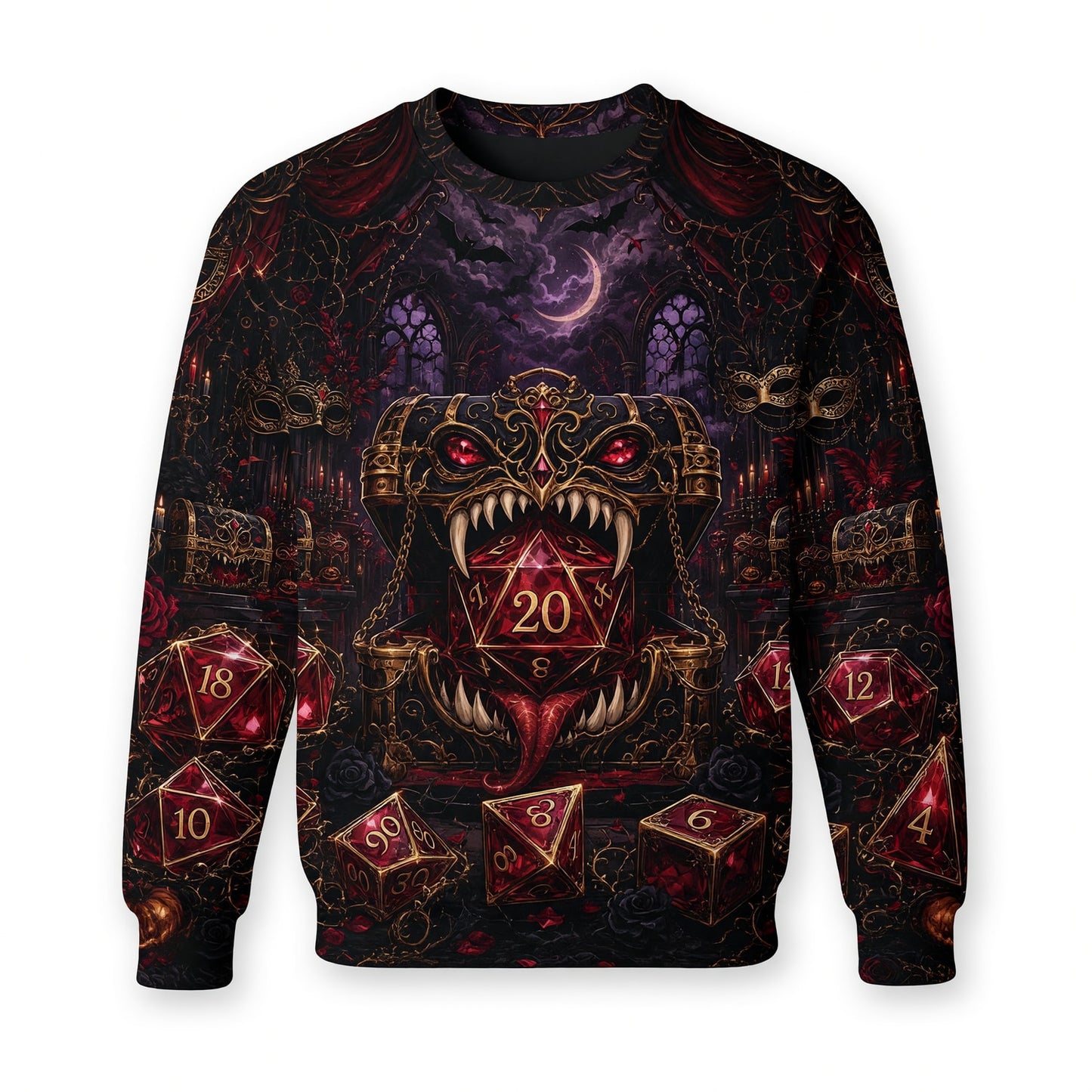 Gothic D20 Dice AOP T-Shirt - Dark Fantasy RPG Halloween