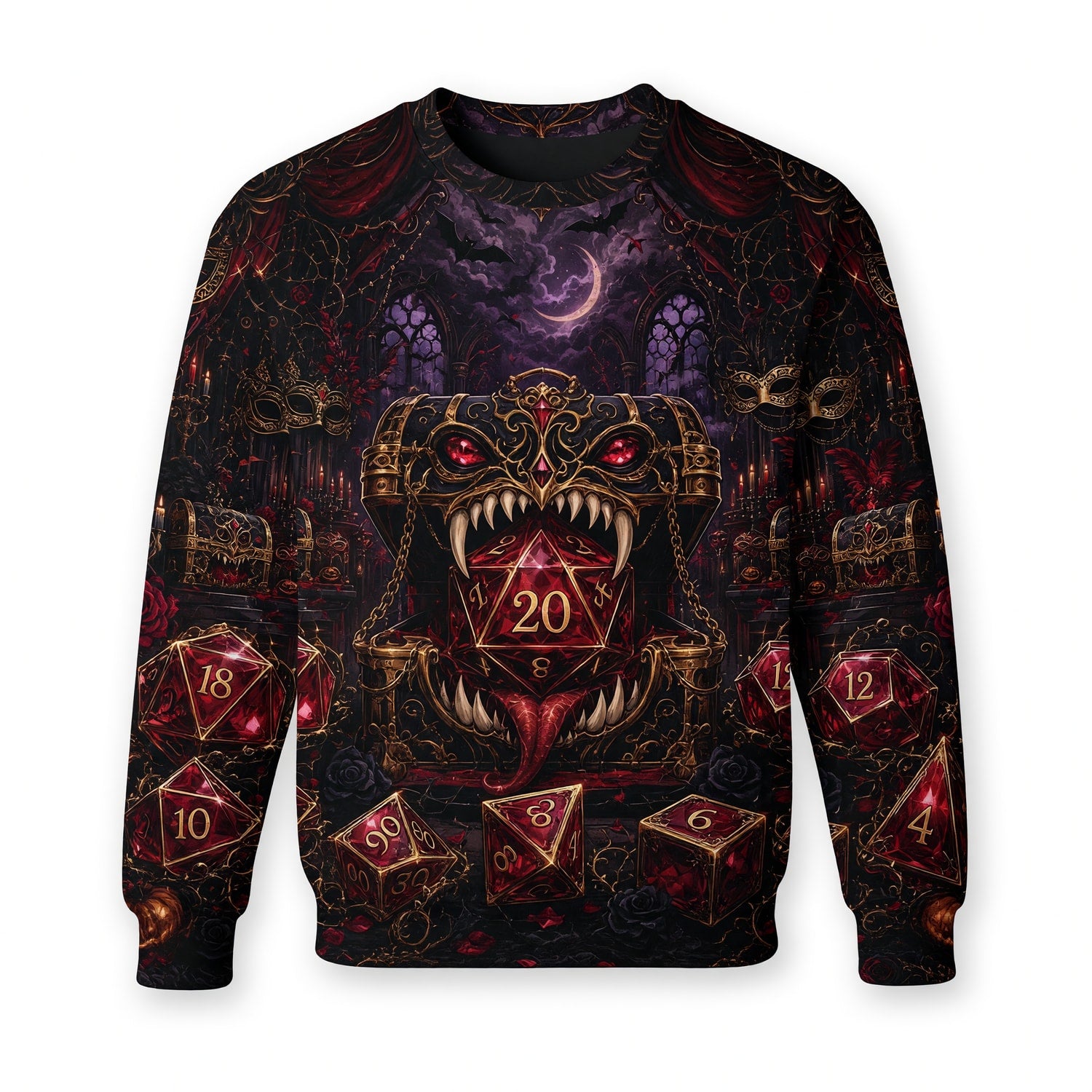 Gothic D20 Dice AOP T-Shirt - Dark Fantasy RPG Halloween