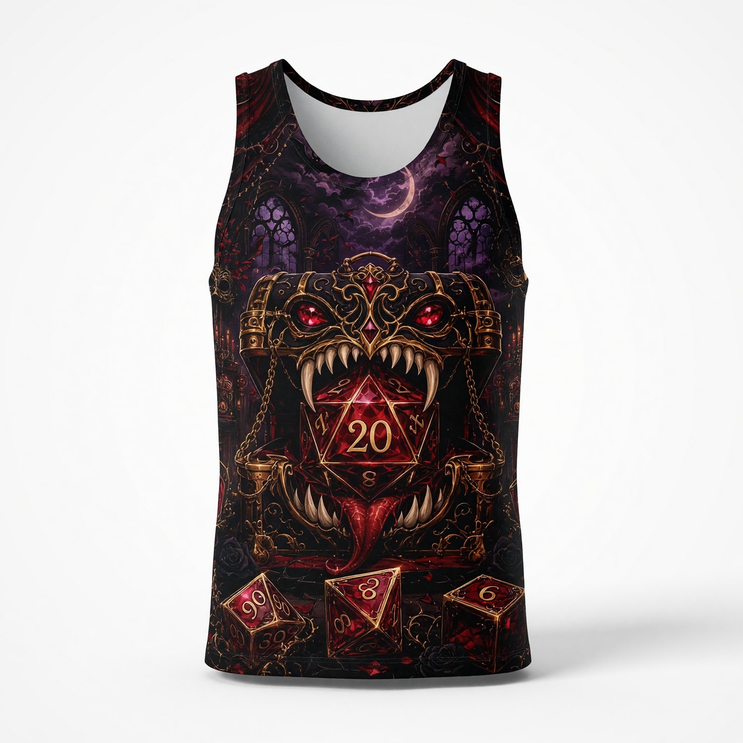 Gothic D20 Dice AOP T-Shirt - Dark Fantasy RPG Halloween