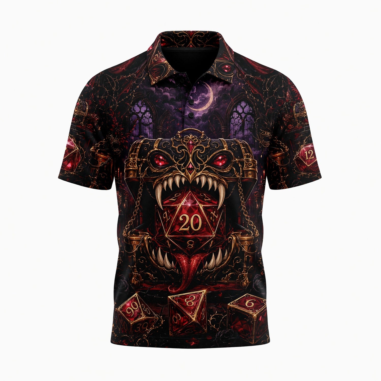 Gothic D20 Dice AOP T-Shirt - Dark Fantasy RPG Halloween