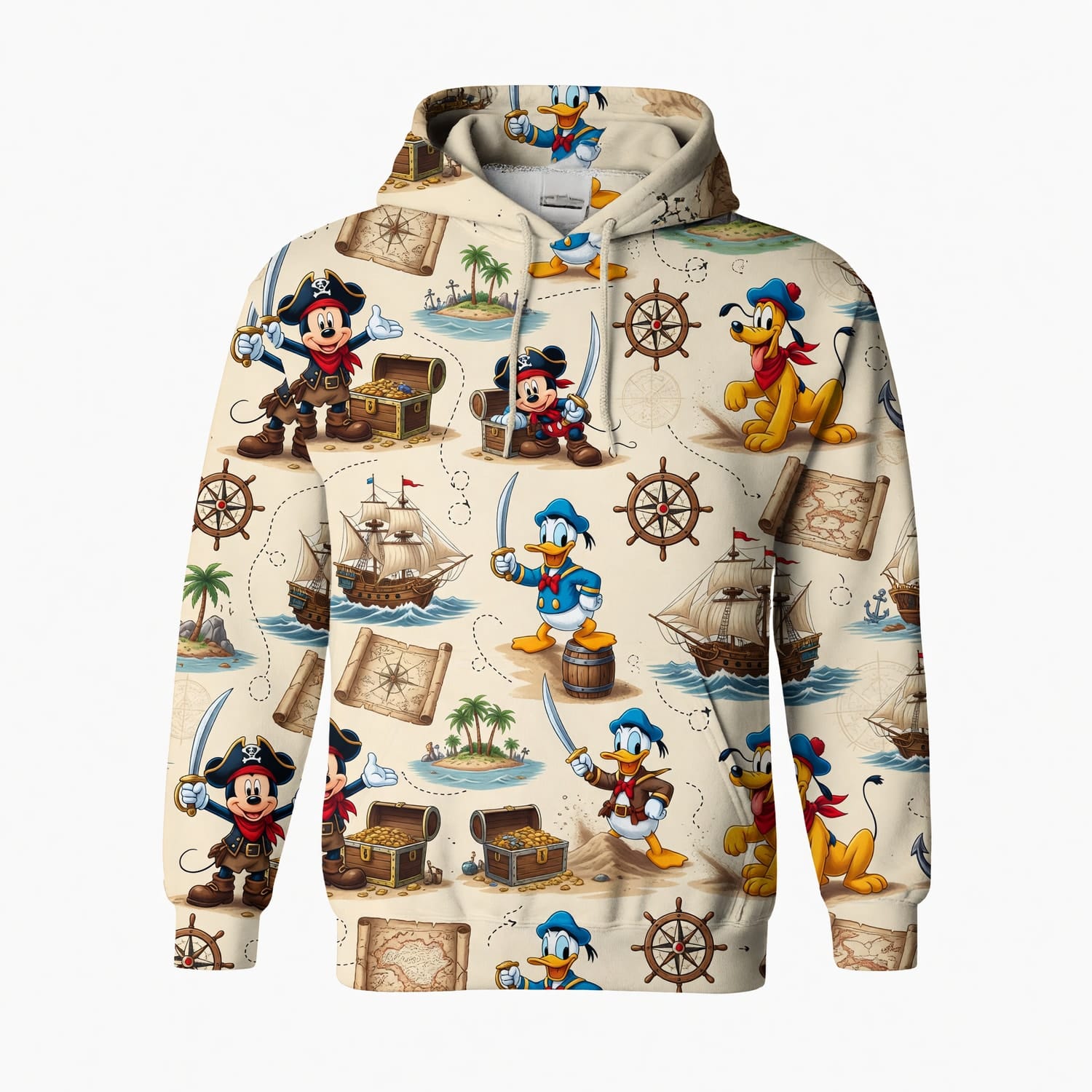 Pirate Mouse AOP T-Shirt - Vintage Treasure Map Pattern
