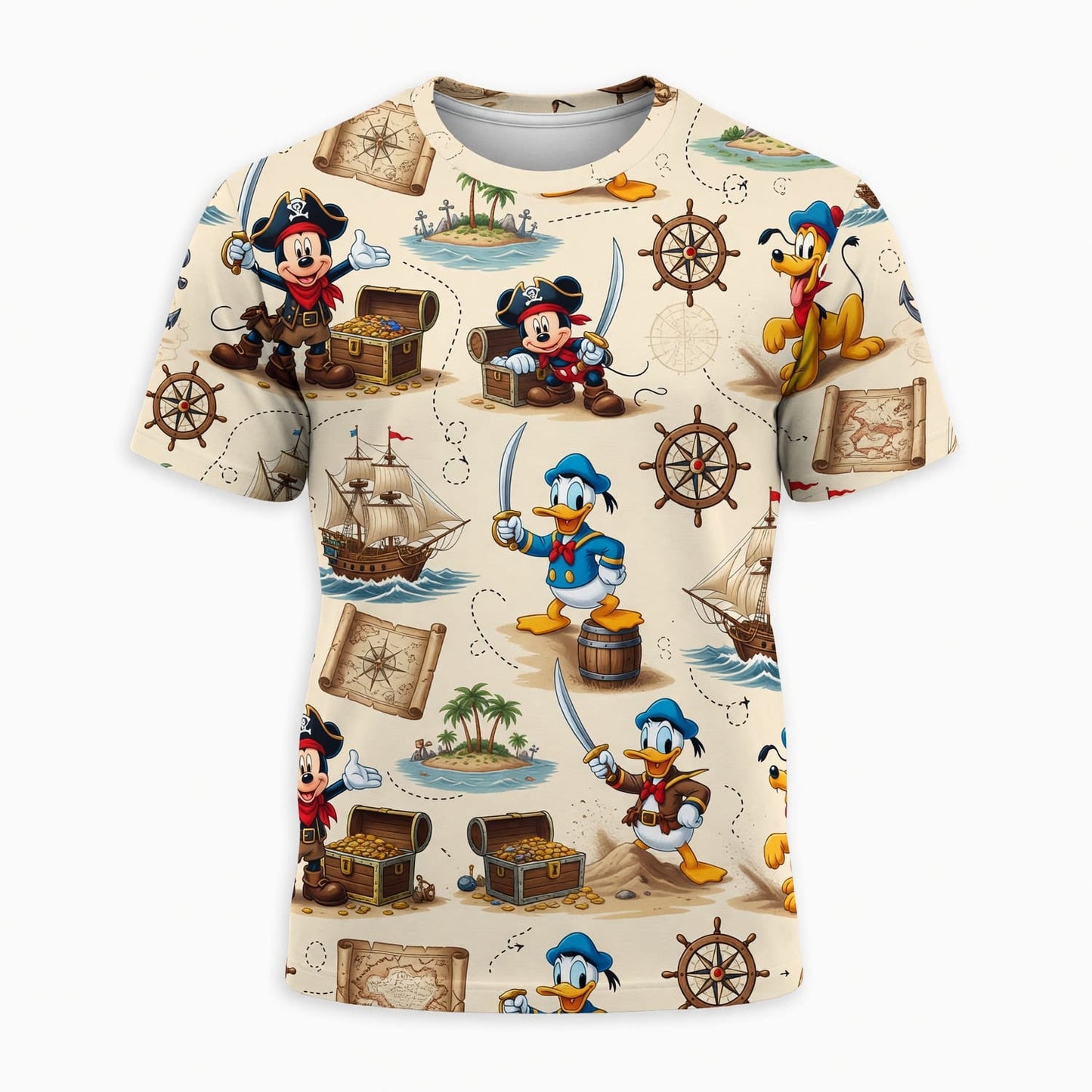 Pirate Mouse AOP T-Shirt - Vintage Treasure Map Pattern