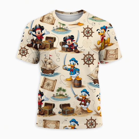 Pirate Mouse AOP T-Shirt - Vintage Treasure Map Pattern