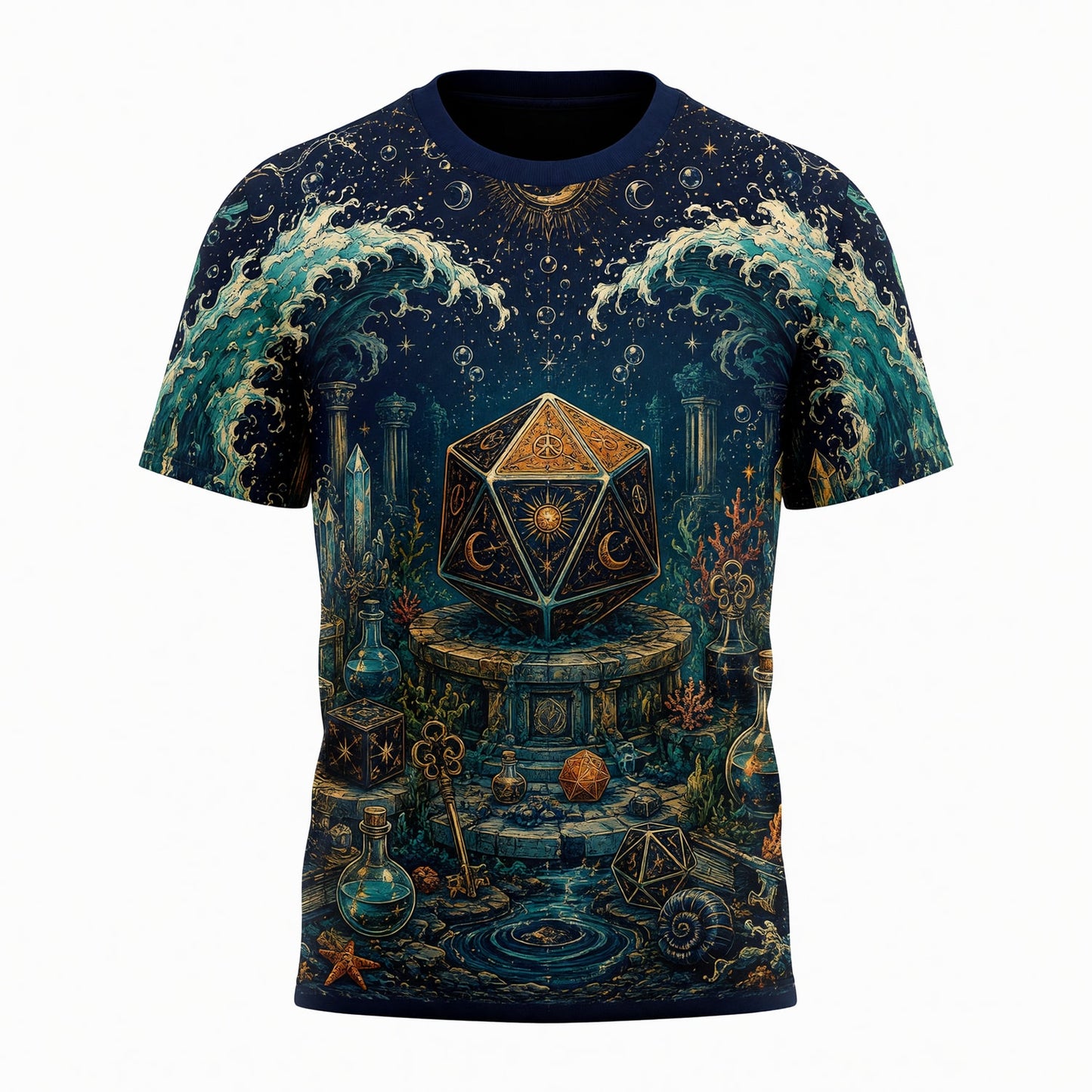 Fantasy Dungeon D20 T-Shirt - Mystic Ocean Fantasy RPG Apparel
