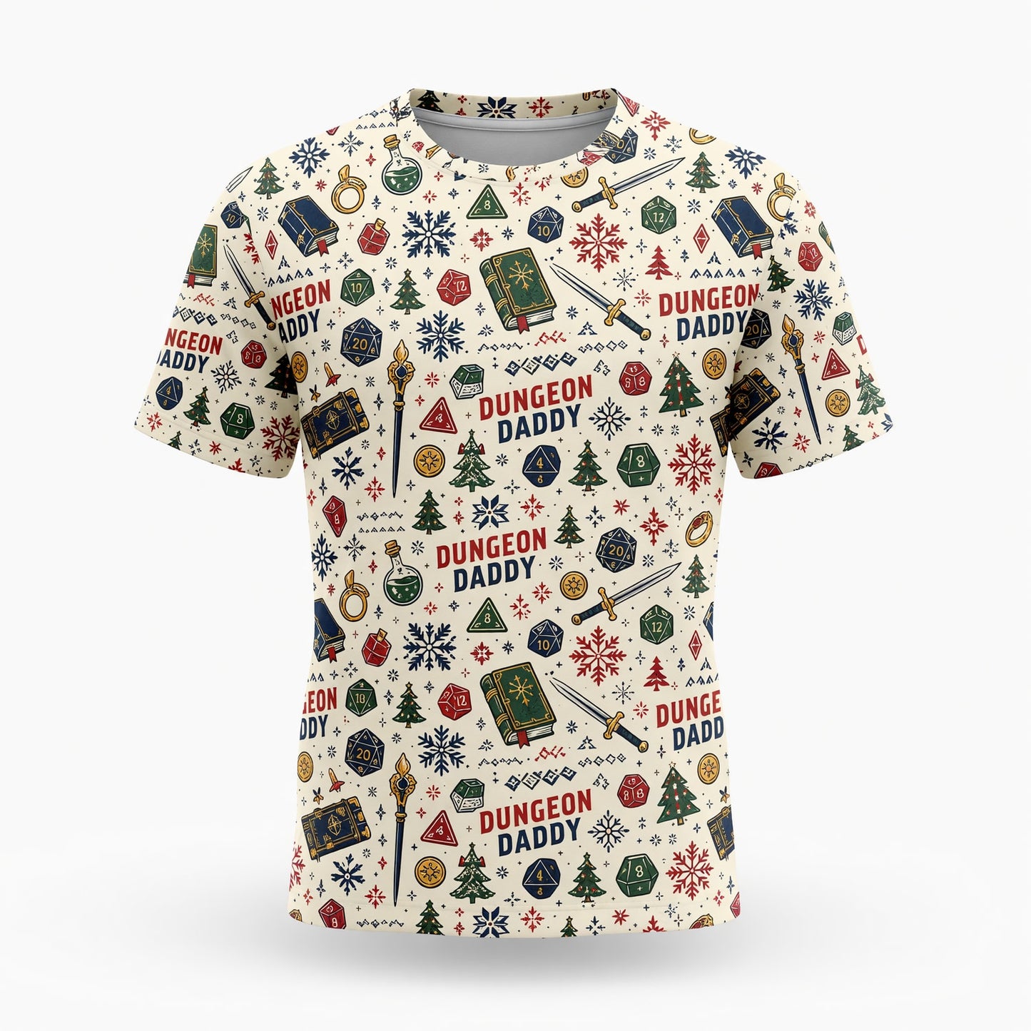 Dungeon Daddy Christmas AOP T-Shirt - Holiday Pattern Apparel