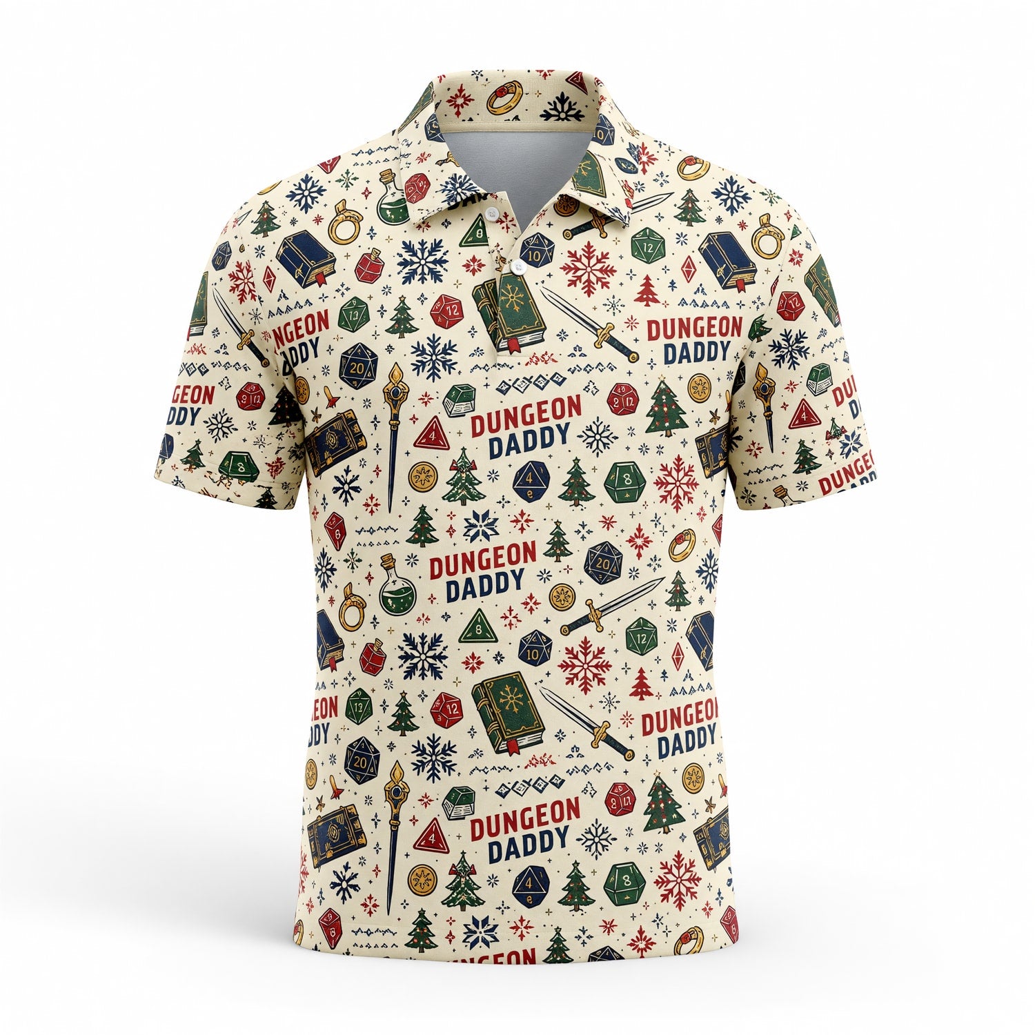 Dungeon Daddy Christmas AOP T-Shirt - Holiday Pattern Apparel