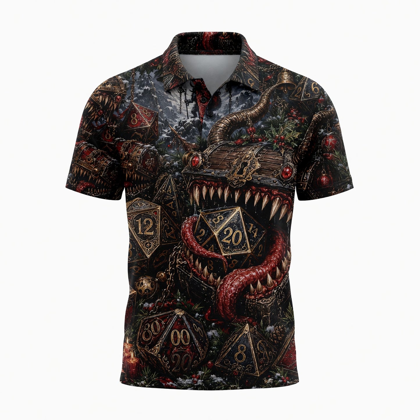 Mimic Christmas AOP T-Shirt - Fantasy Dice Holiday Streetwear