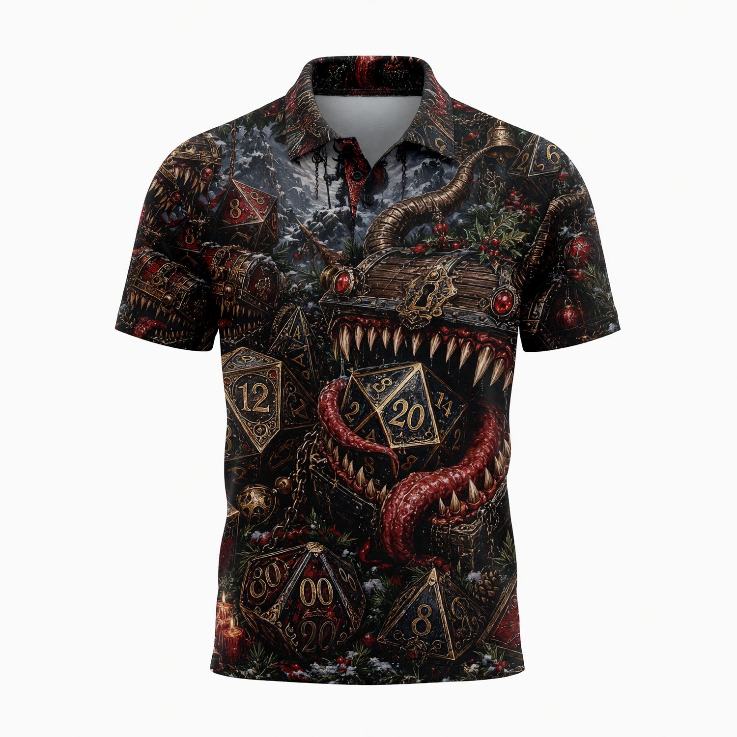 Mimic Christmas AOP T-Shirt - Fantasy Dice Holiday Streetwear