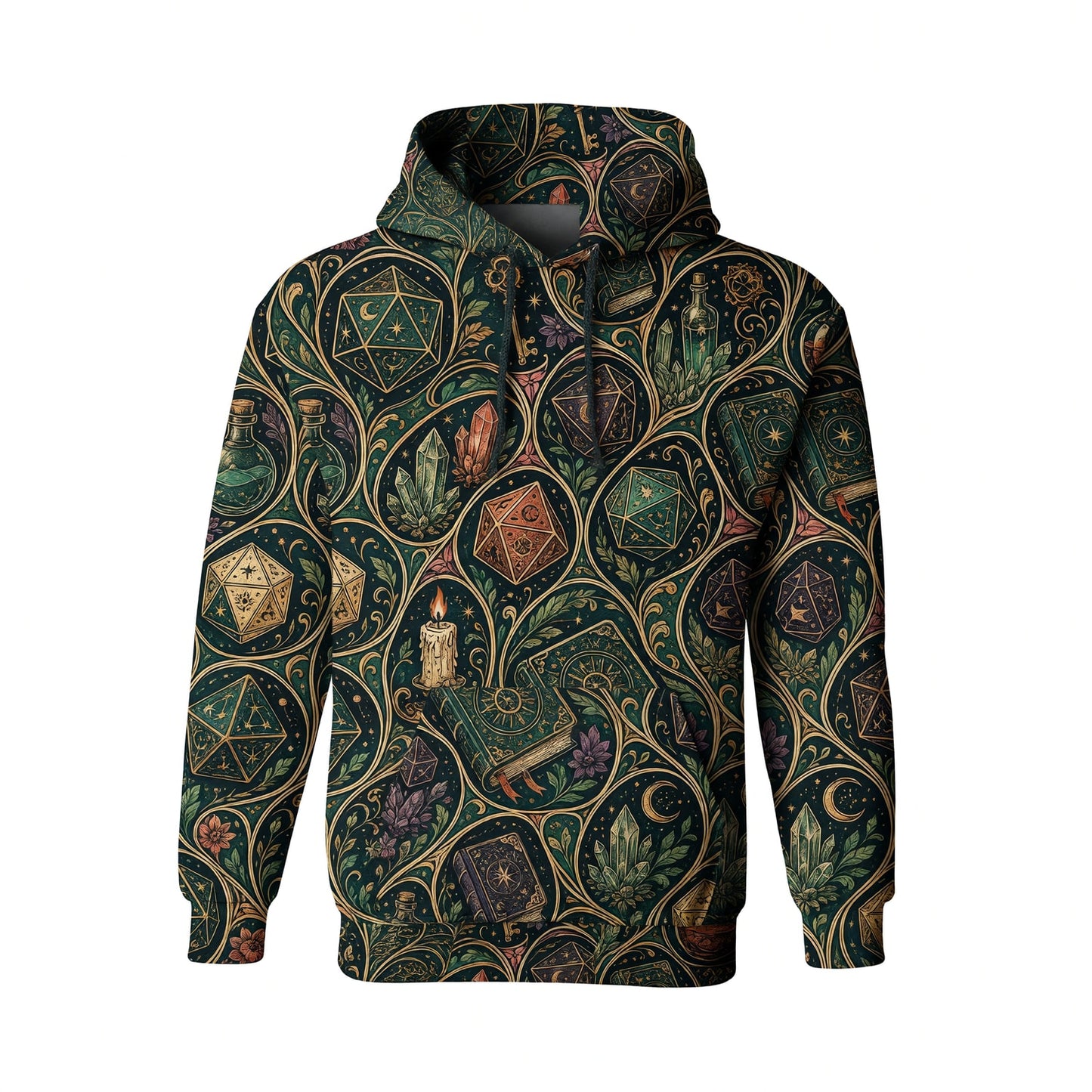 Mystic D20 Dice AOP T-Shirt - Fantasy Witchcraft Pattern