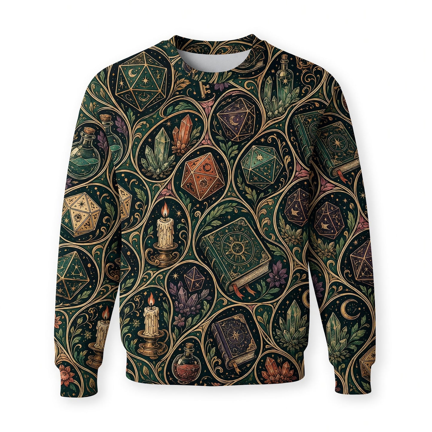 Mystic D20 Dice AOP T-Shirt - Fantasy Witchcraft Pattern
