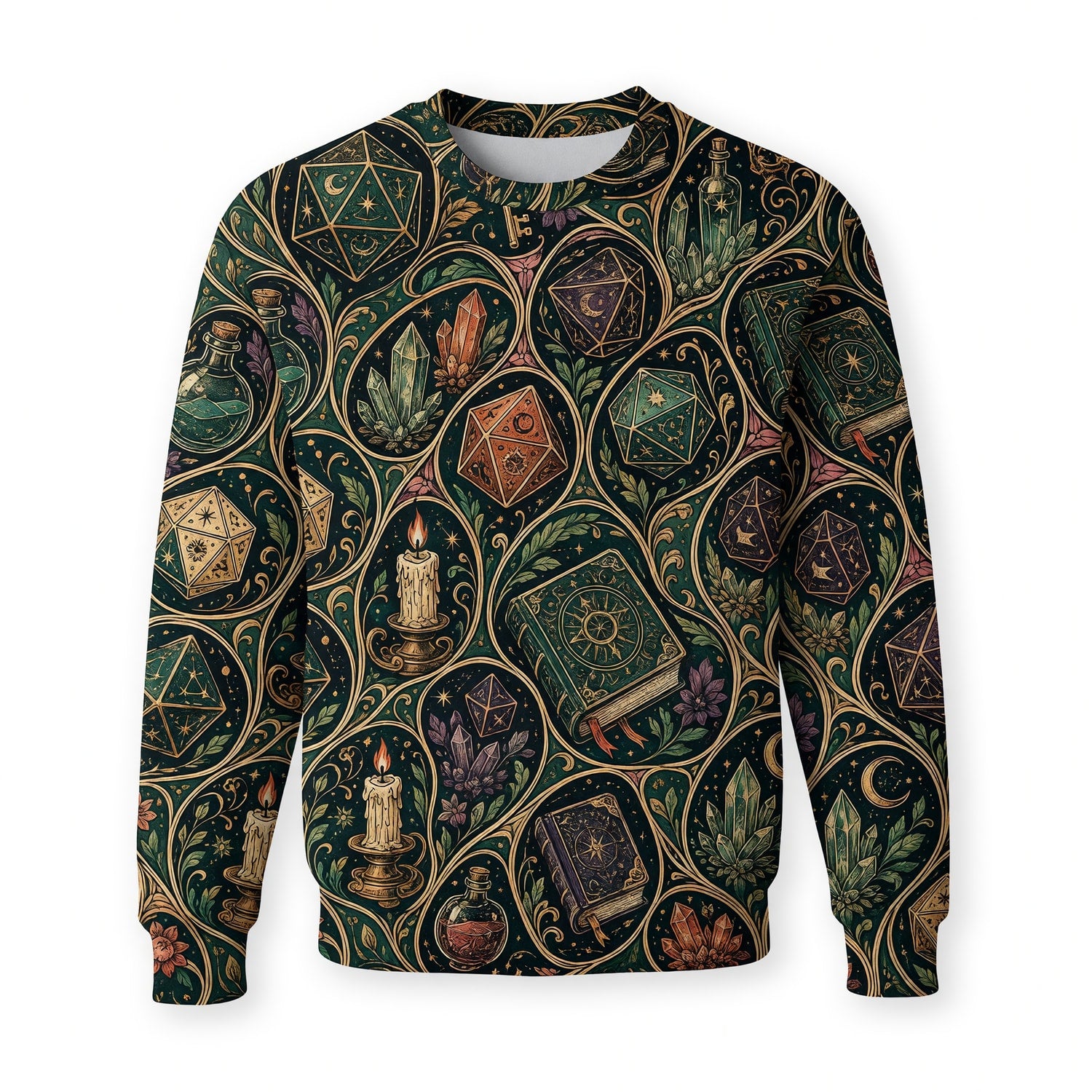 Mystic D20 Dice AOP T-Shirt - Fantasy Witchcraft Pattern