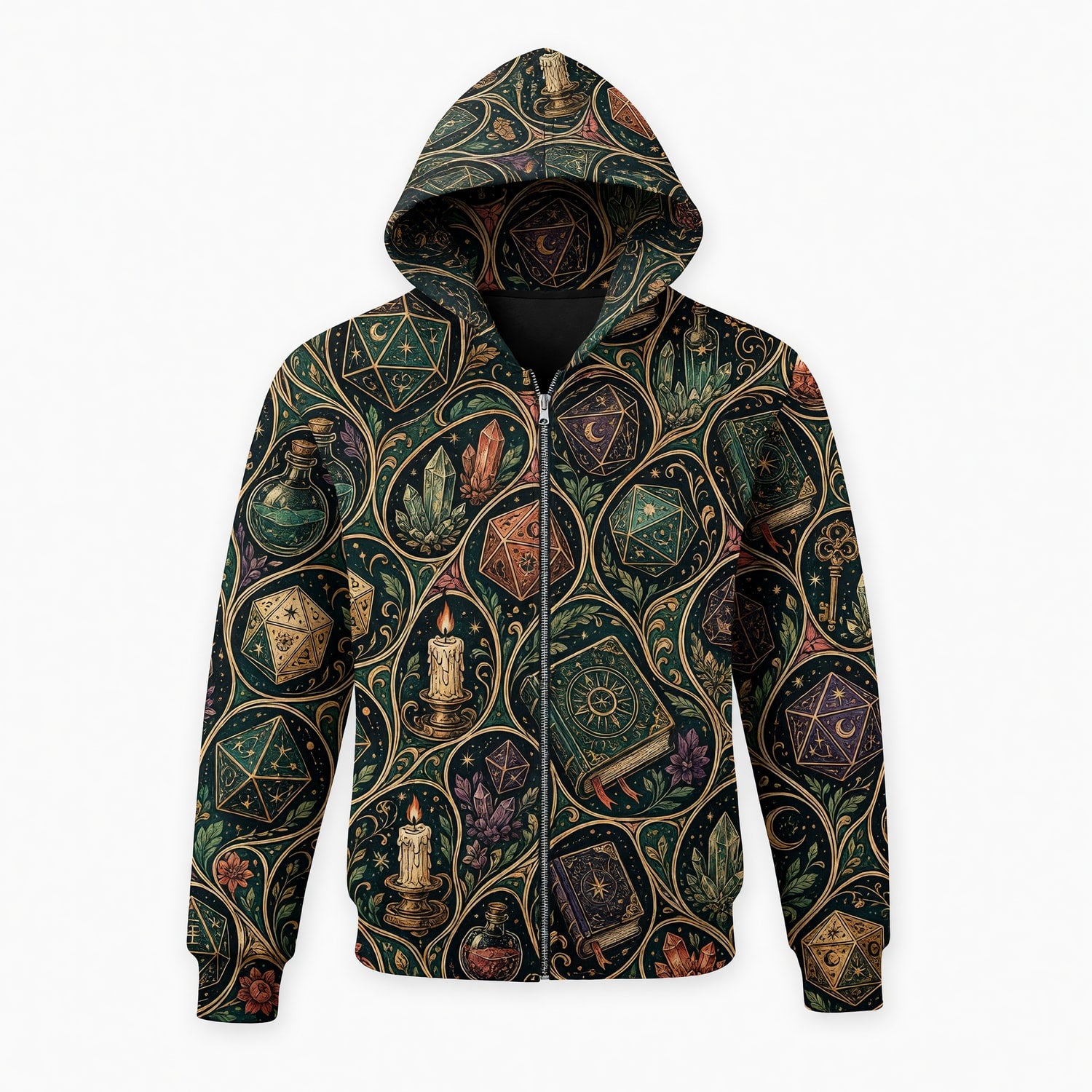 Mystic D20 Dice AOP T-Shirt - Fantasy Witchcraft Pattern