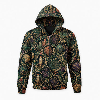 Mystic D20 Dice AOP T-Shirt - Fantasy Witchcraft Pattern