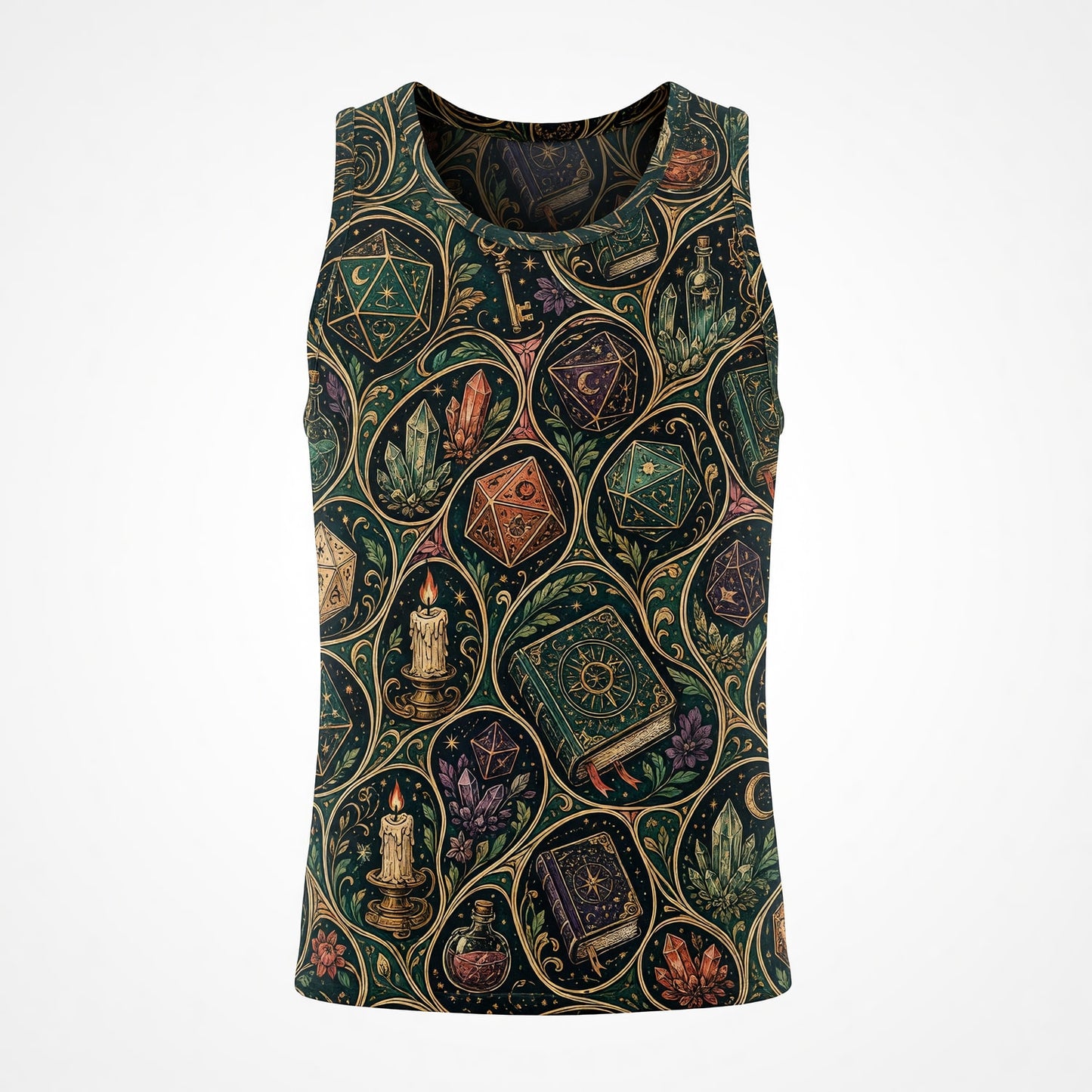 Mystic D20 Dice AOP T-Shirt - Fantasy Witchcraft Pattern