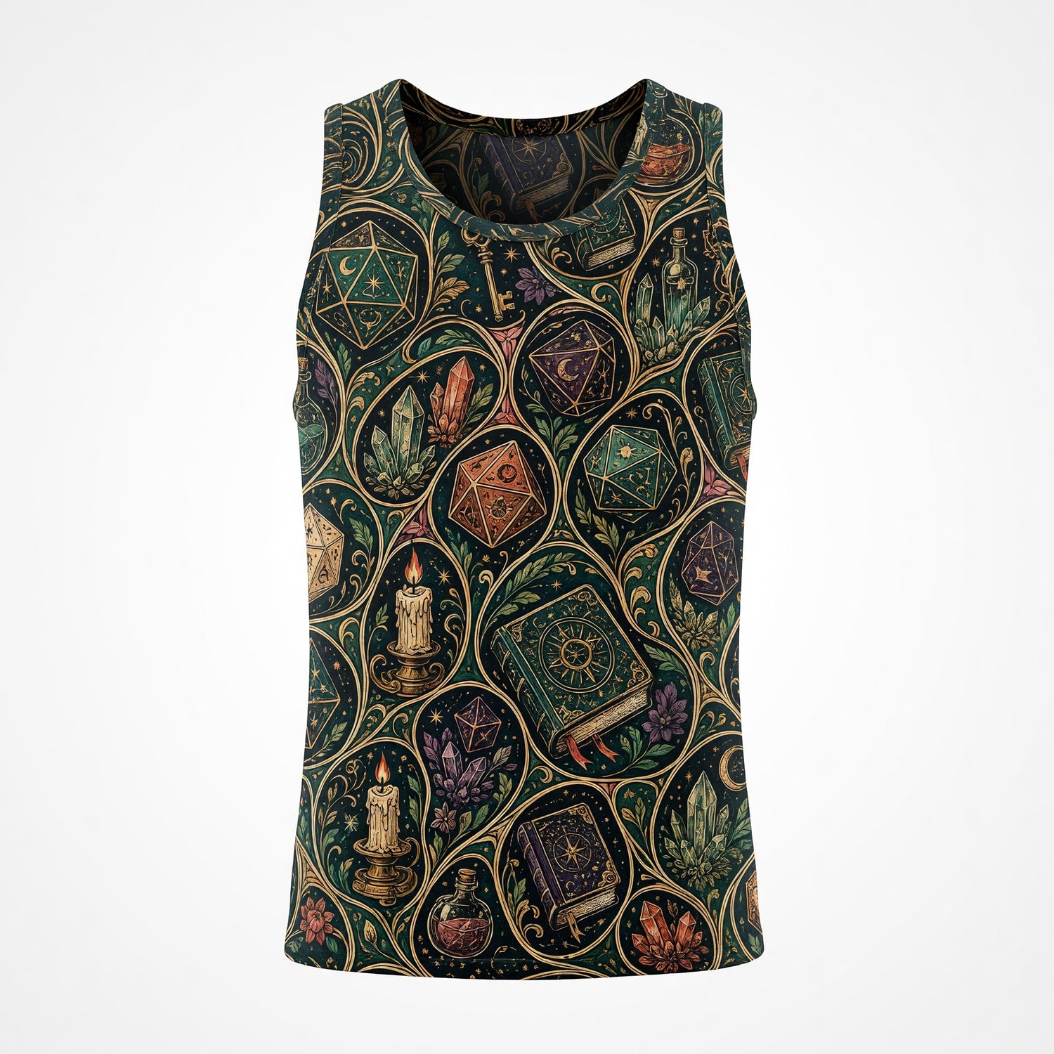 Mystic D20 Dice AOP T-Shirt - Fantasy Witchcraft Pattern