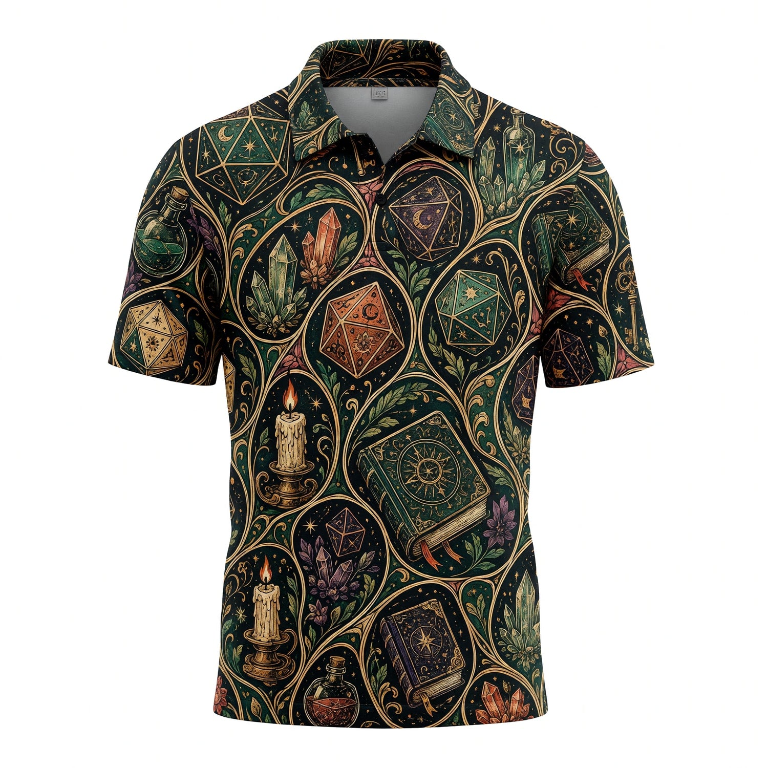 Mystic D20 Dice AOP T-Shirt - Fantasy Witchcraft Pattern