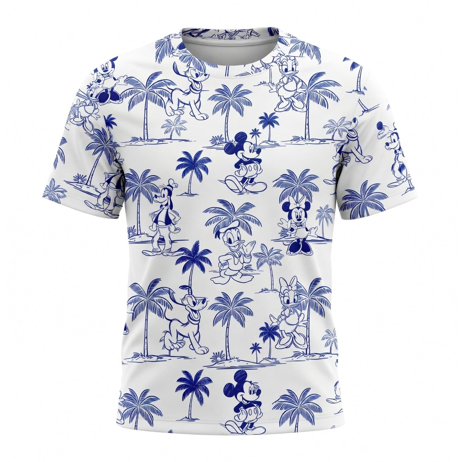 Tropical Toile Mouse & Friends Blue Palm Tree AOP Apparel