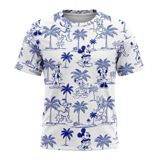 Tropical Toile Mouse & Friends Blue Palm Tree AOP Apparel